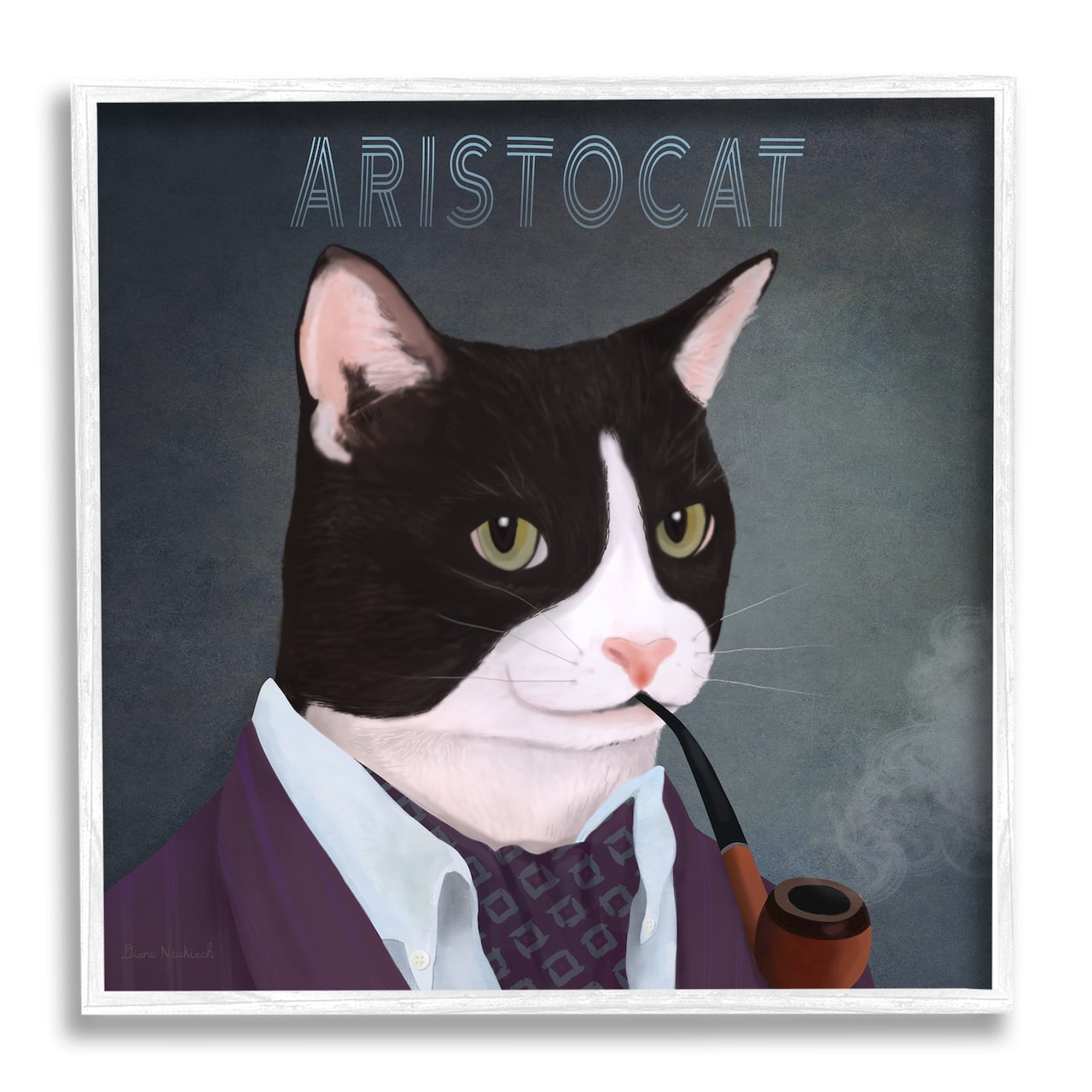 Stupell Industries Aristocat Witty Smiling Cat Portrait Smoking Pipe Framed Giclee Art